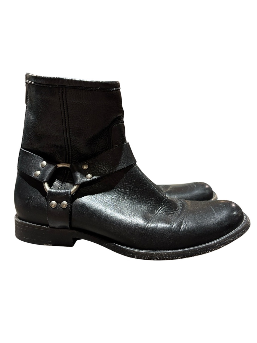 Frye Black Leather Harness Ankle Boots for Women